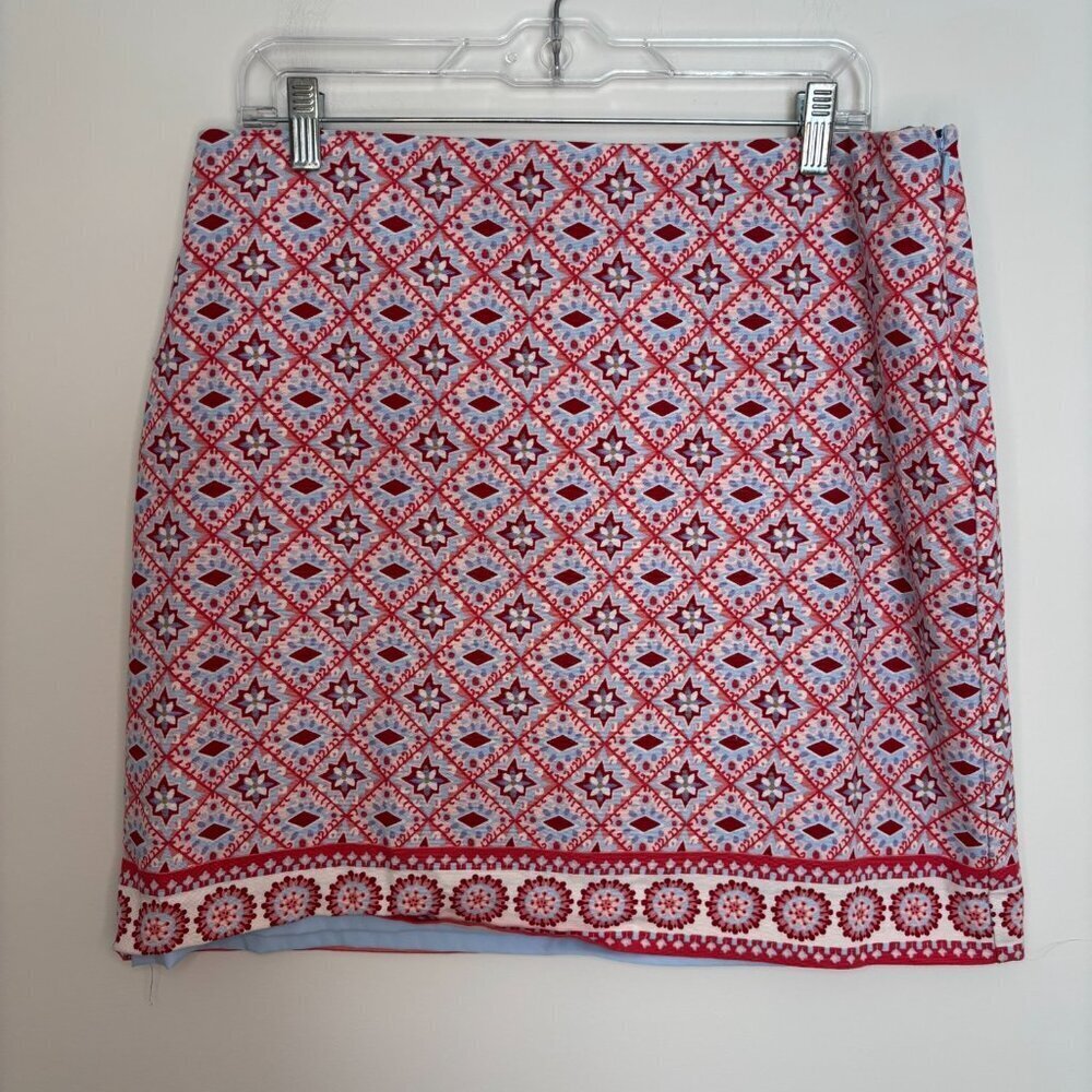 TALBOTS Pencil Skirt Womens 12 Red Blue Floral Geometric Lined Side Zip Hook/Eye - Picture 4 of 6